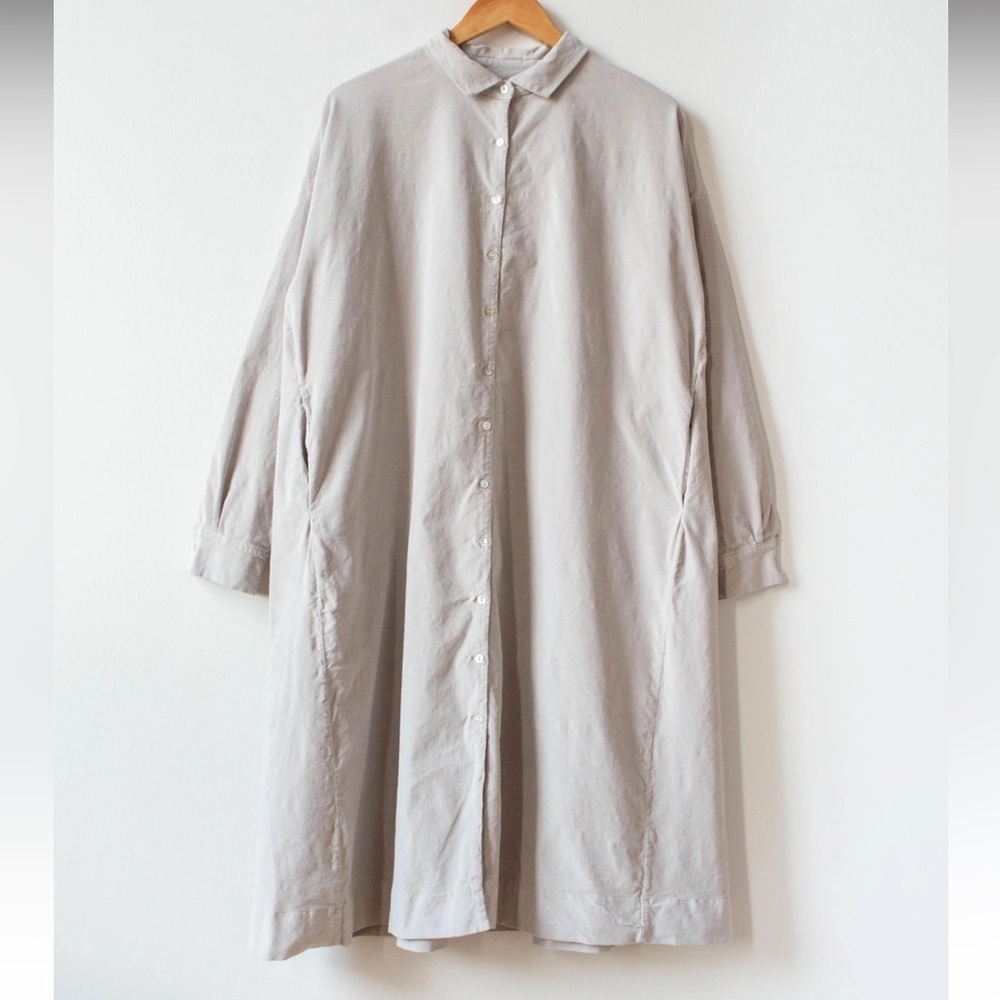 ALBUM DI FAMIGLIA Light Grey Velvet Collar Oversized Button Front Shirt Dress S - Picture 14 of 14